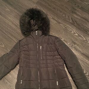 Calvin Klein  Black Puffer Jacket with Fur Trim
